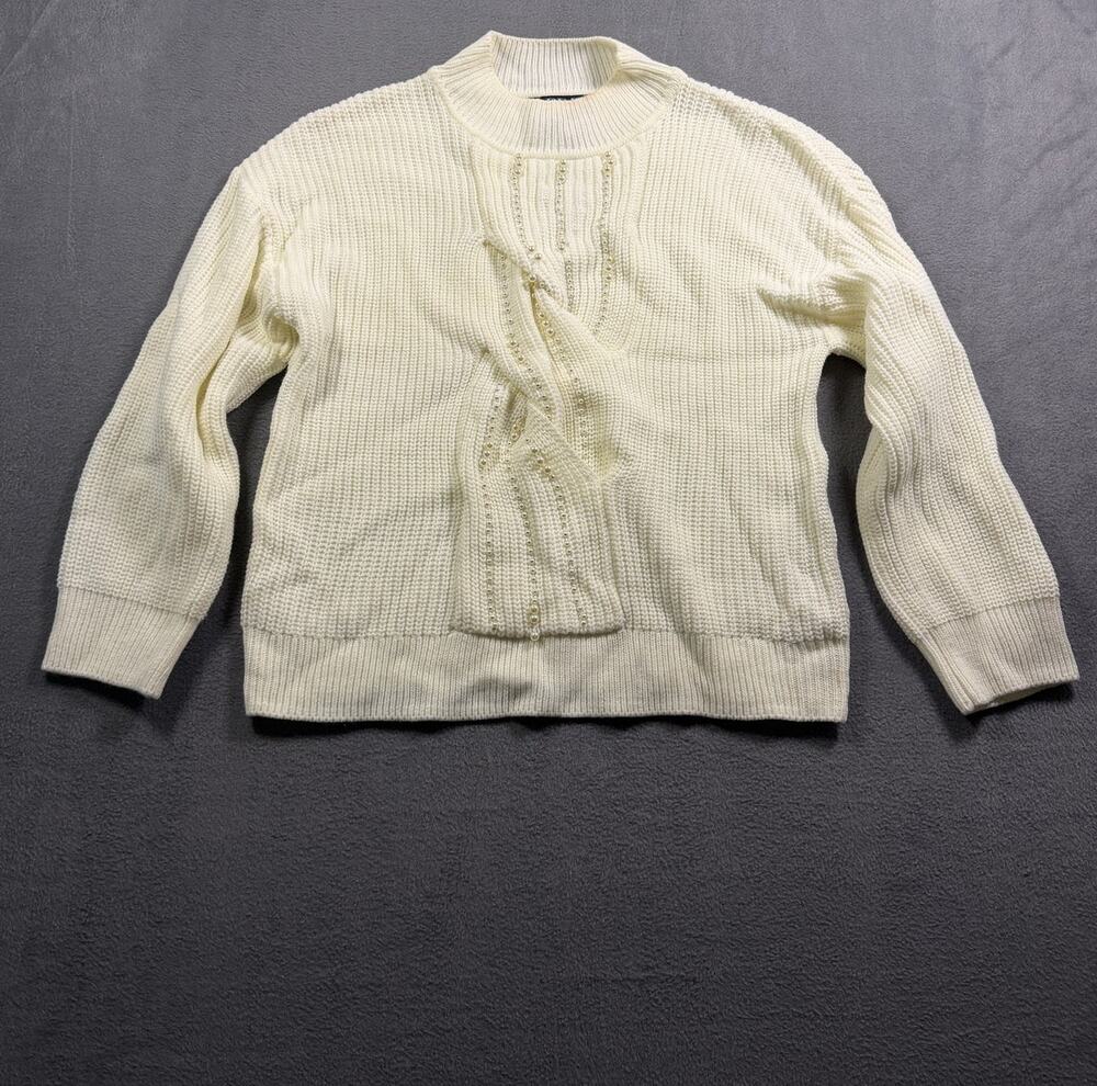 FDJ French Dressing Jeans Cream Ribbed Twist Front Mock Neck Sweater Womens M